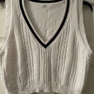 Garage White and Black Knit Crop Top